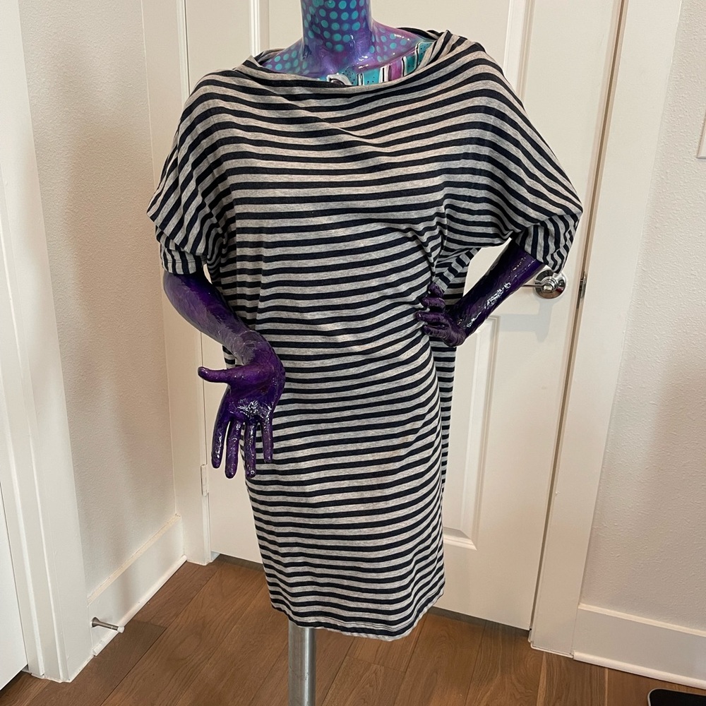 Bryn Walker Blue and Gray Stripe Mini Dress